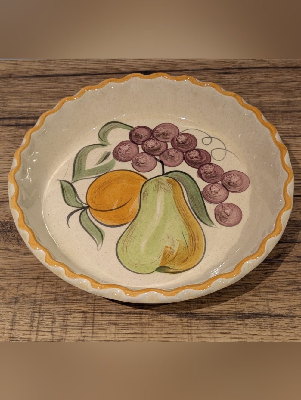 Vintage Los Angeles Potteries Pie Plate From The 1970's With Hand Painted Design